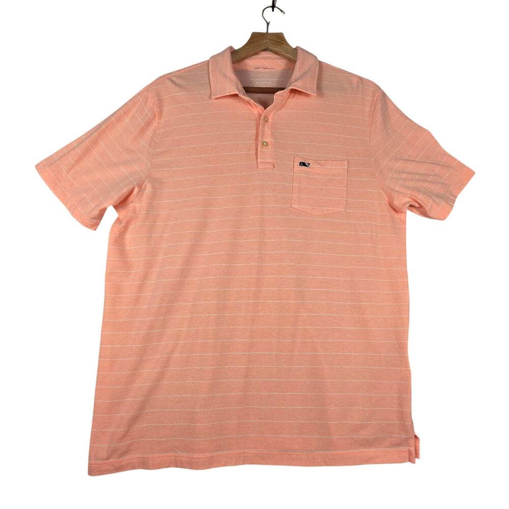Vineyard Vines Peach Striped Logo Polo Shirt
